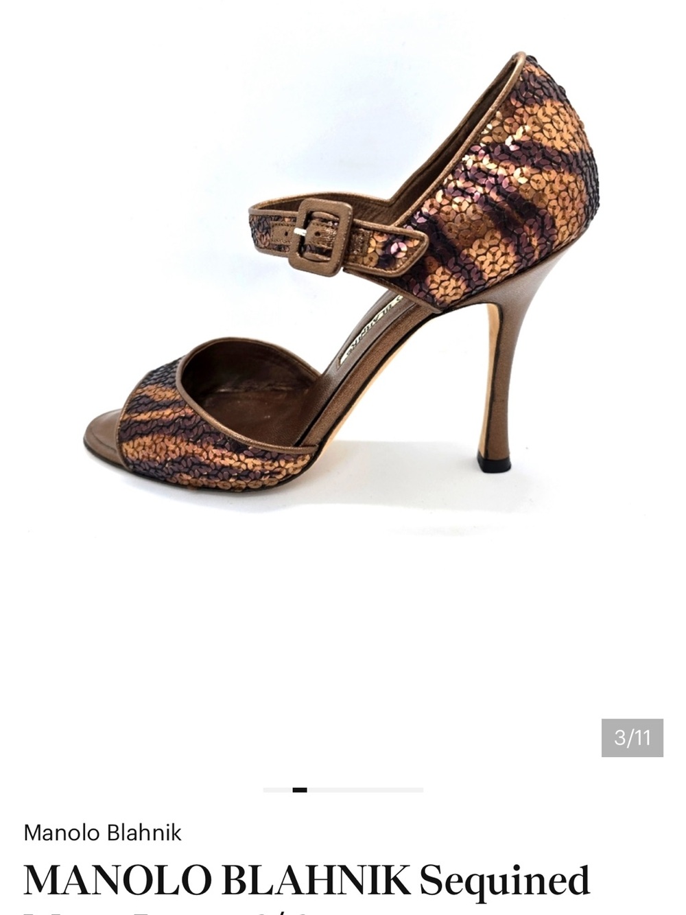 Manolo Blahnik Bronze & Brown Sequined Mary Jane Heel